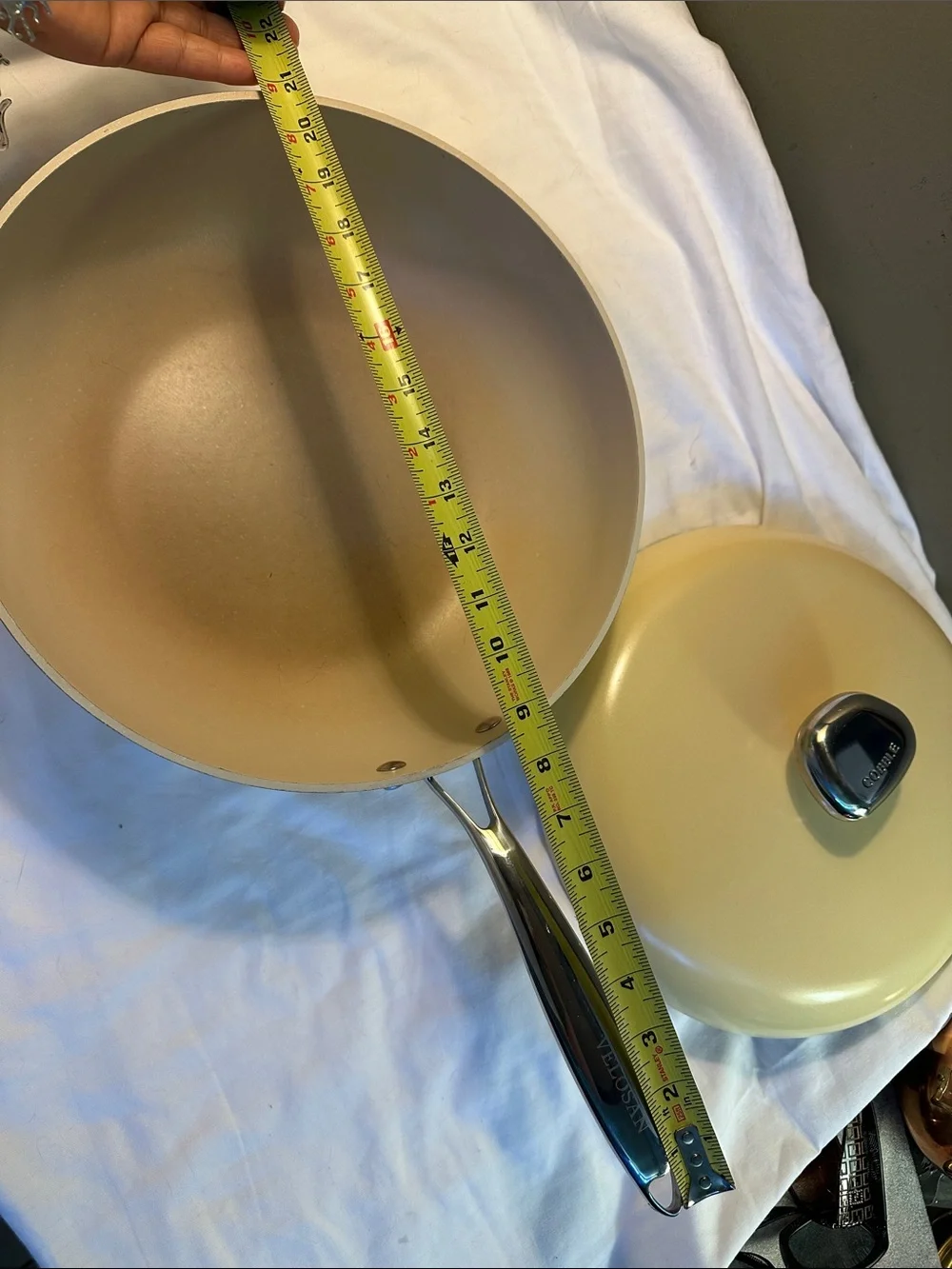 VELOSAN Creamish or yellow Nonstick Frying Pan with Lid -